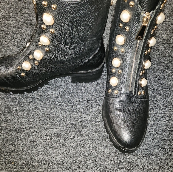 Karl Lagerfeld Black Pearl Studded Combat Boots - Picture 3 of 7